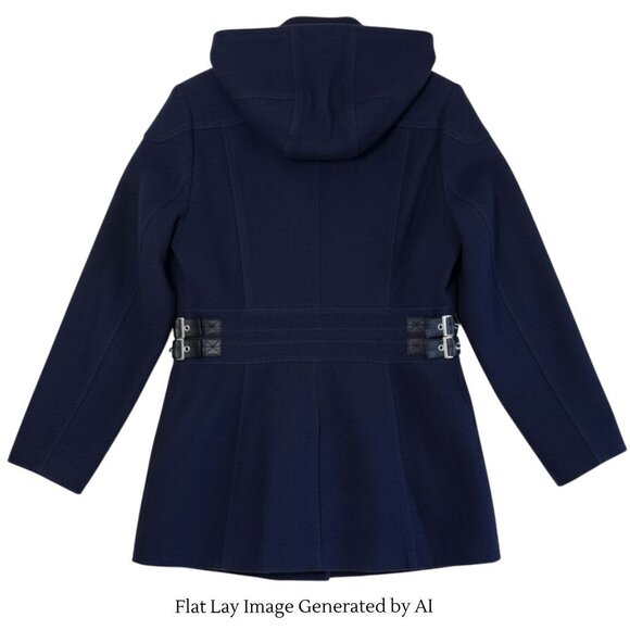 GUESS Los Angeles Women’s Wool Blend Hooded Pea Coat Navy Large - Picture 9 of 14